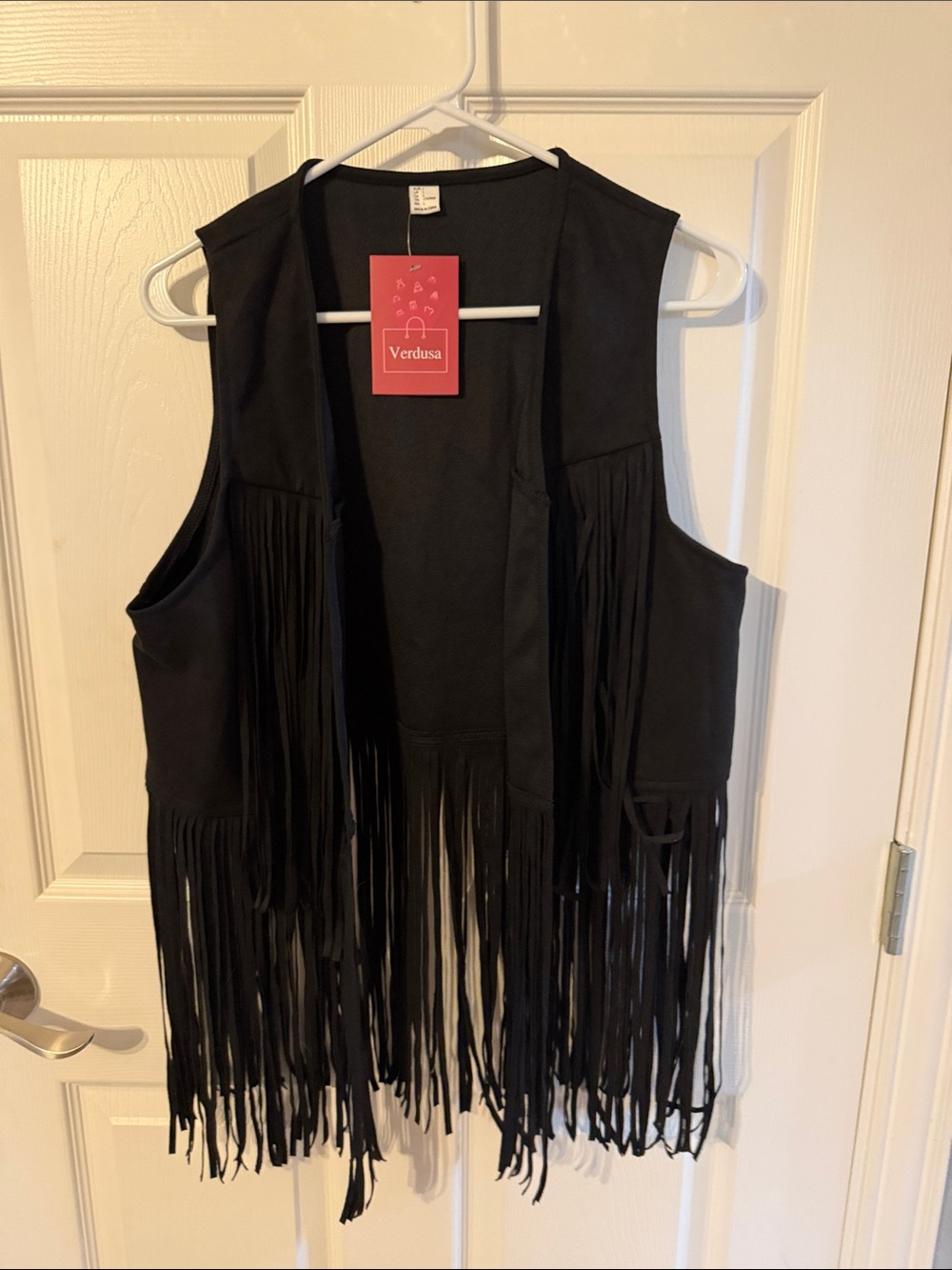 Verdusa Black Fringe Faux-Suede Vest